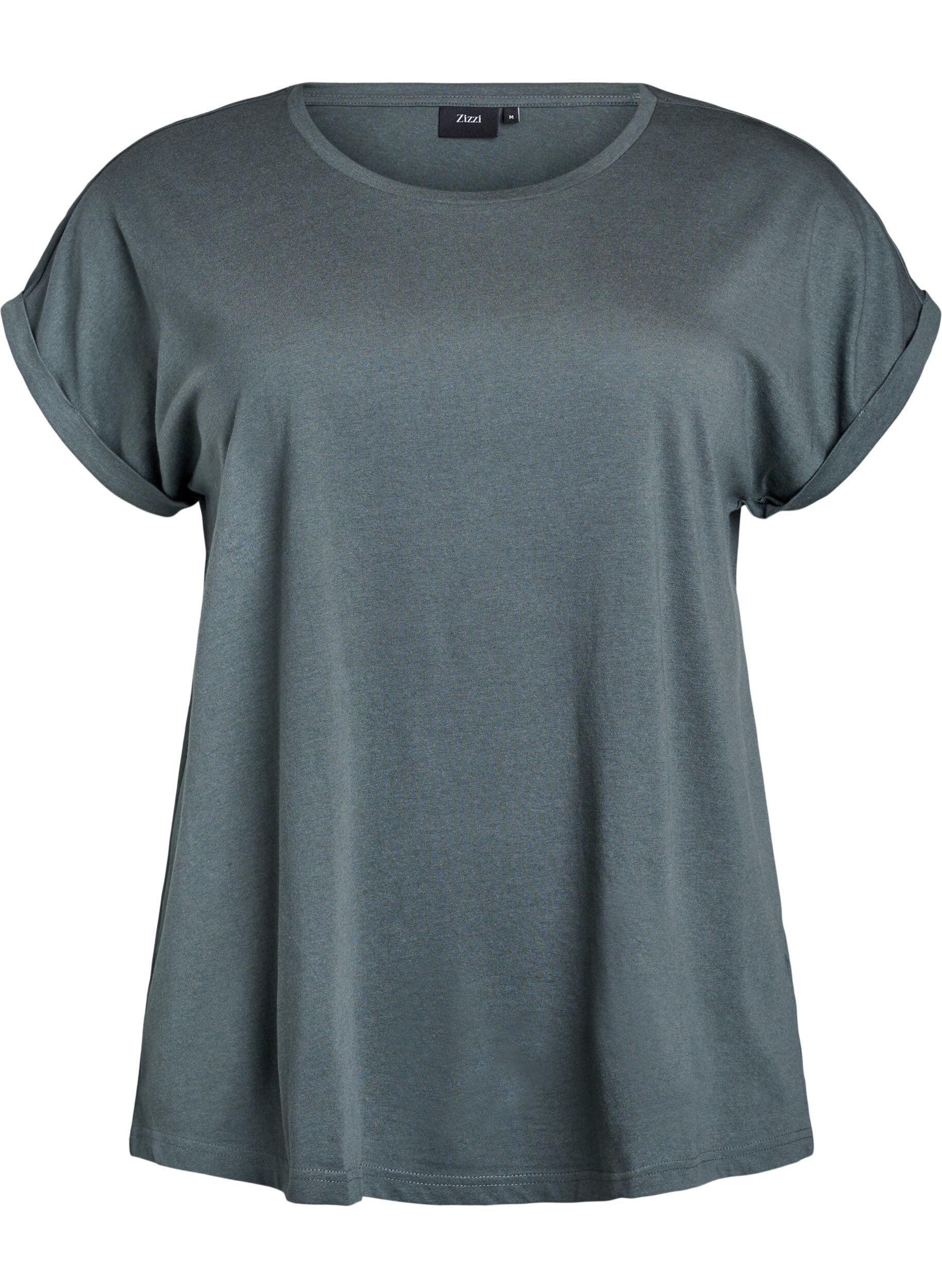 ZizziKort&auml;rmad t-shirt i bomullsmix, Gr&ouml;n, Packshot image number 0