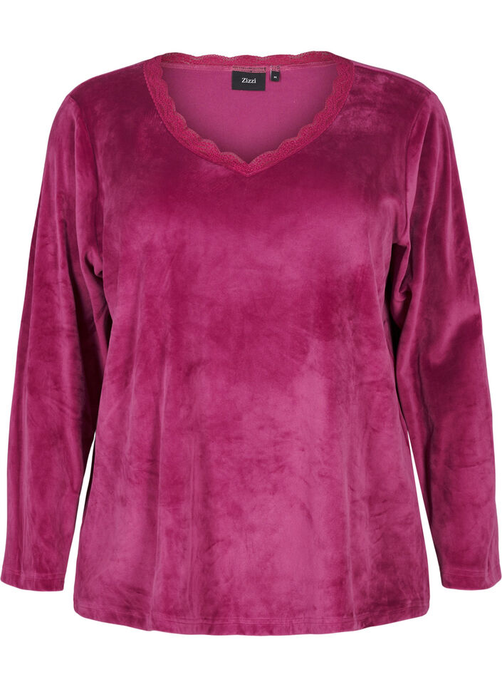 Velourblus med v-ringning, Boysenberry, Packshot image number 0