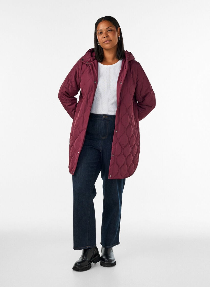 Mell&aring;ng quiltad jacka med huva, 0655, Model image number 1