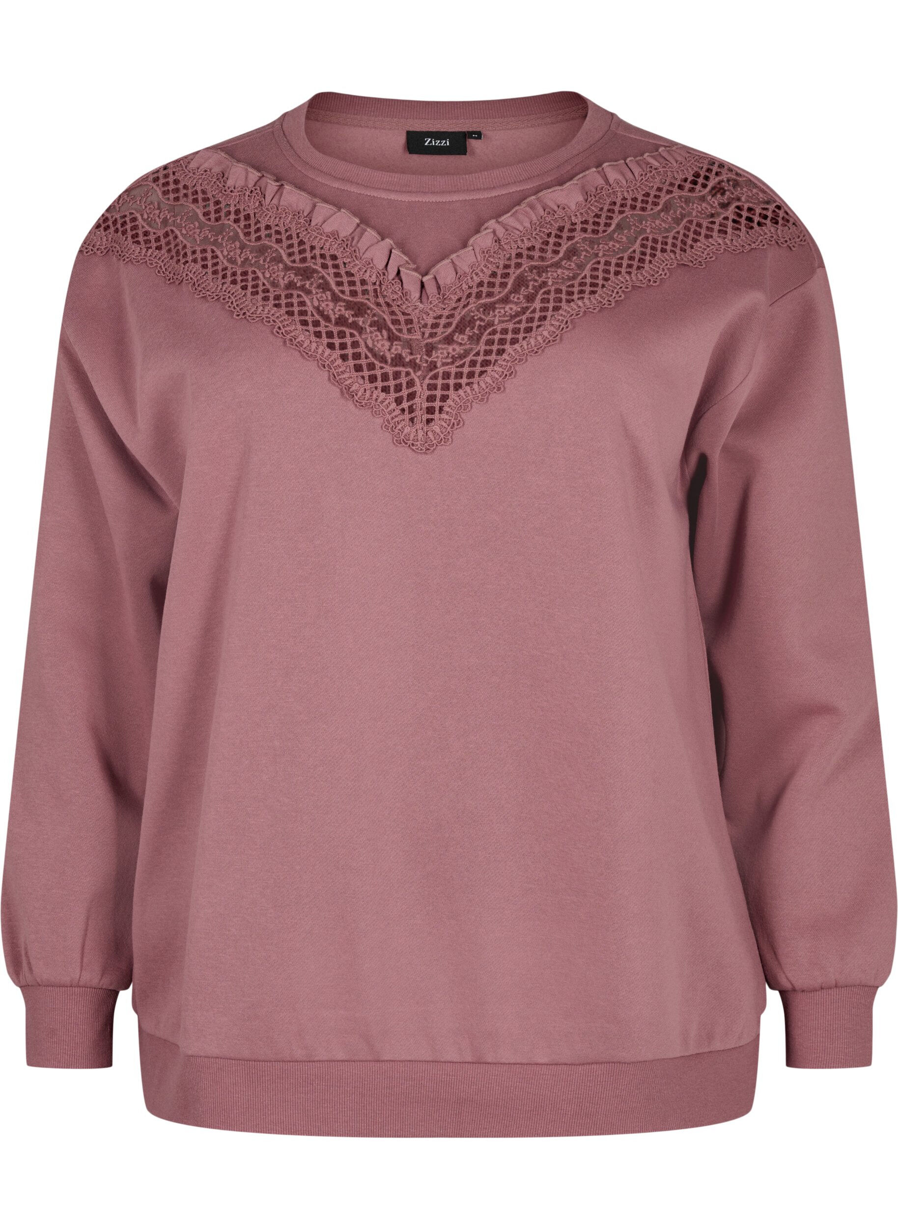 Zizzi Sweatshirt med volang och virkad detalj, Rose Brown, Packshot image number 0