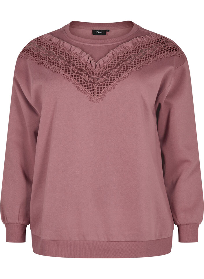 Sweatshirt med volang och virkad detalj, Rose Brown, Packshot image number 0