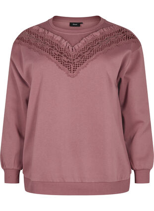 Sweatshirt med volang och virkad detalj, Rose Brown, Packshot image number 0