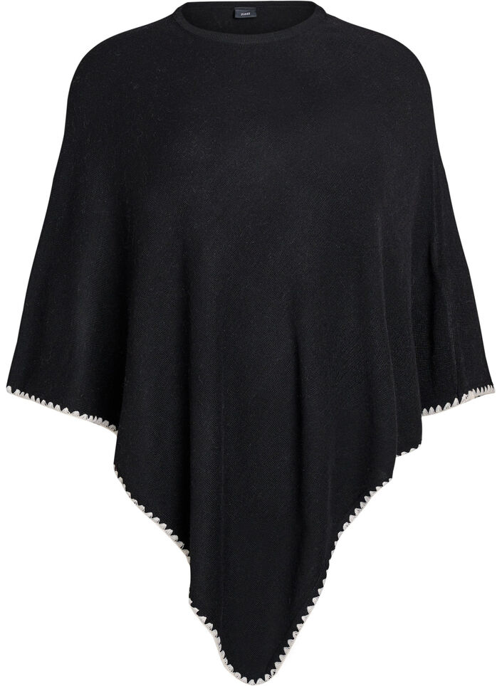 Fin stickad poncho, Svart, Packshot image number 0