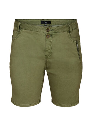 Figurnära jeansshorts, Green, Packshot image number 0