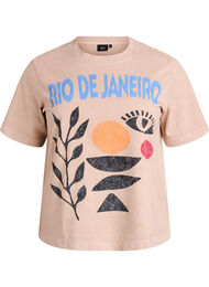 T-shirt i bomull med tryck framtill, Beige