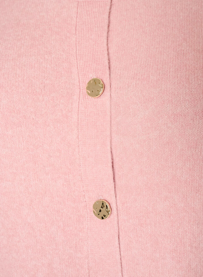 Kofta i mjukt stickat med guldf&auml;rgade knappar, Rosa, Packshot image number 2