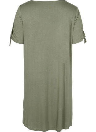 Kortärmad viskosklänning med snördetaljer, Dusty Olive, Packshot image number 1