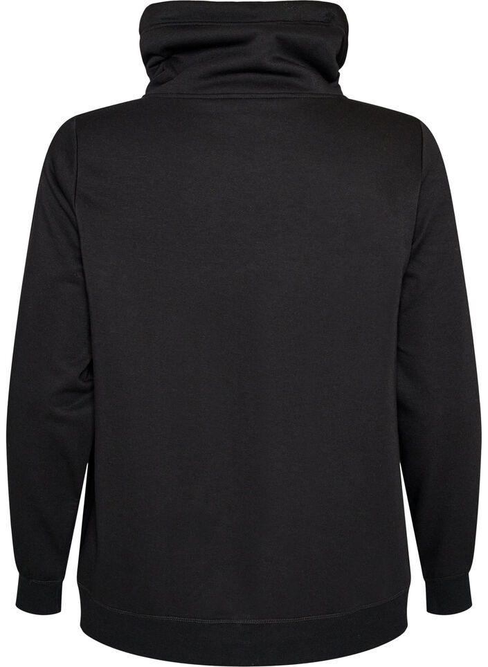Sweatshirt med h&ouml;g krage och fickor, Svart, Packshot image number 1