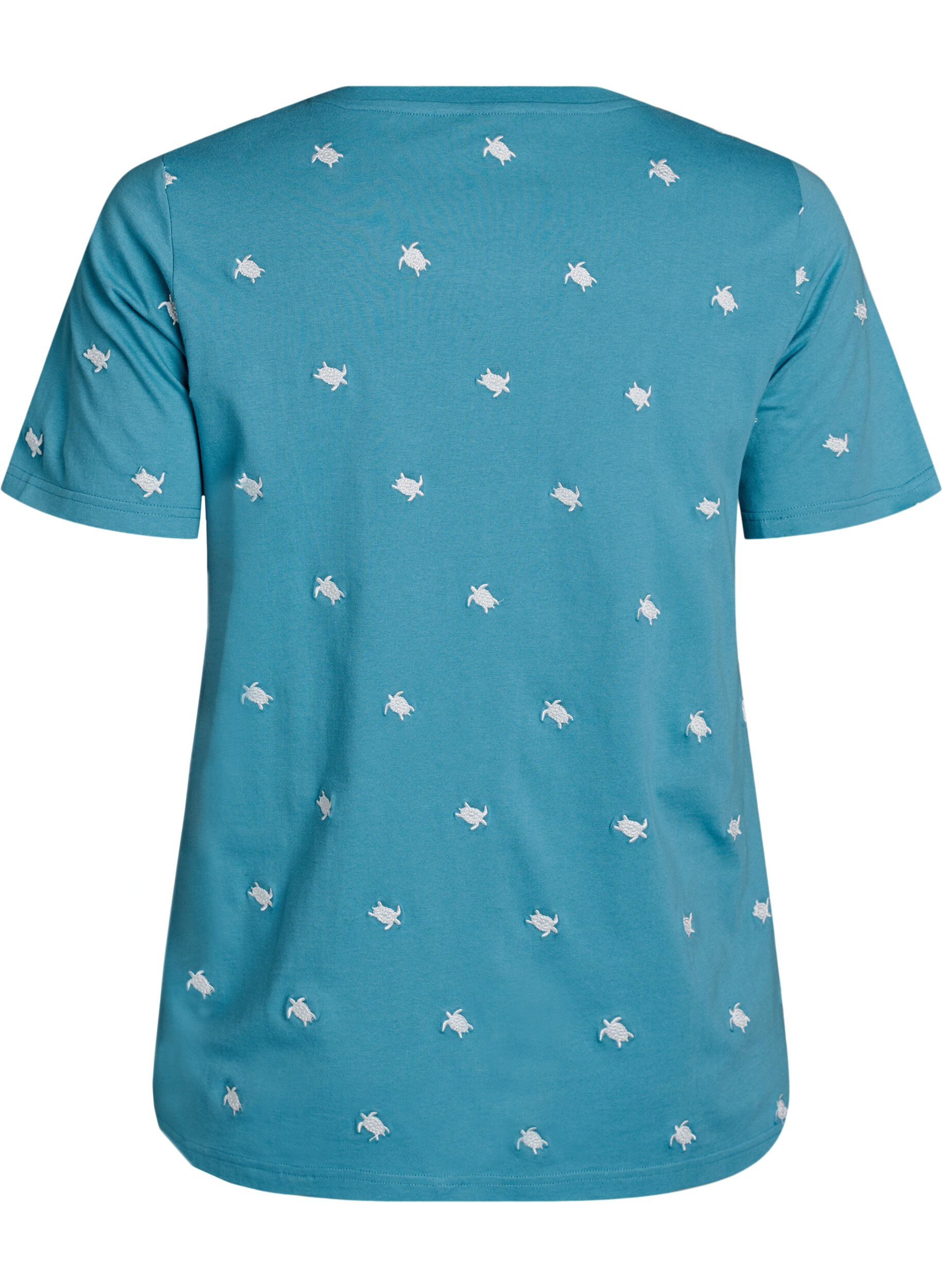 ZizziT-shirt i ekologisk bomull med broderade motiv, Bl&aring;, Packshot image number 1