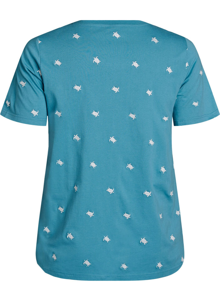 T-shirt i ekologisk bomull med broderade motiv, Bl&aring;, Packshot image number 1
