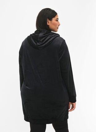 Sweatshirtklänning i velour med huva, Black, Model image number 2