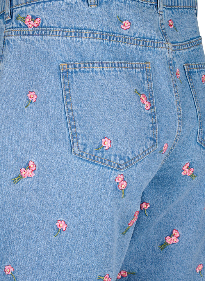 Jeansshorts med broderade blommor, Bl&aring;, Packshot image number 3