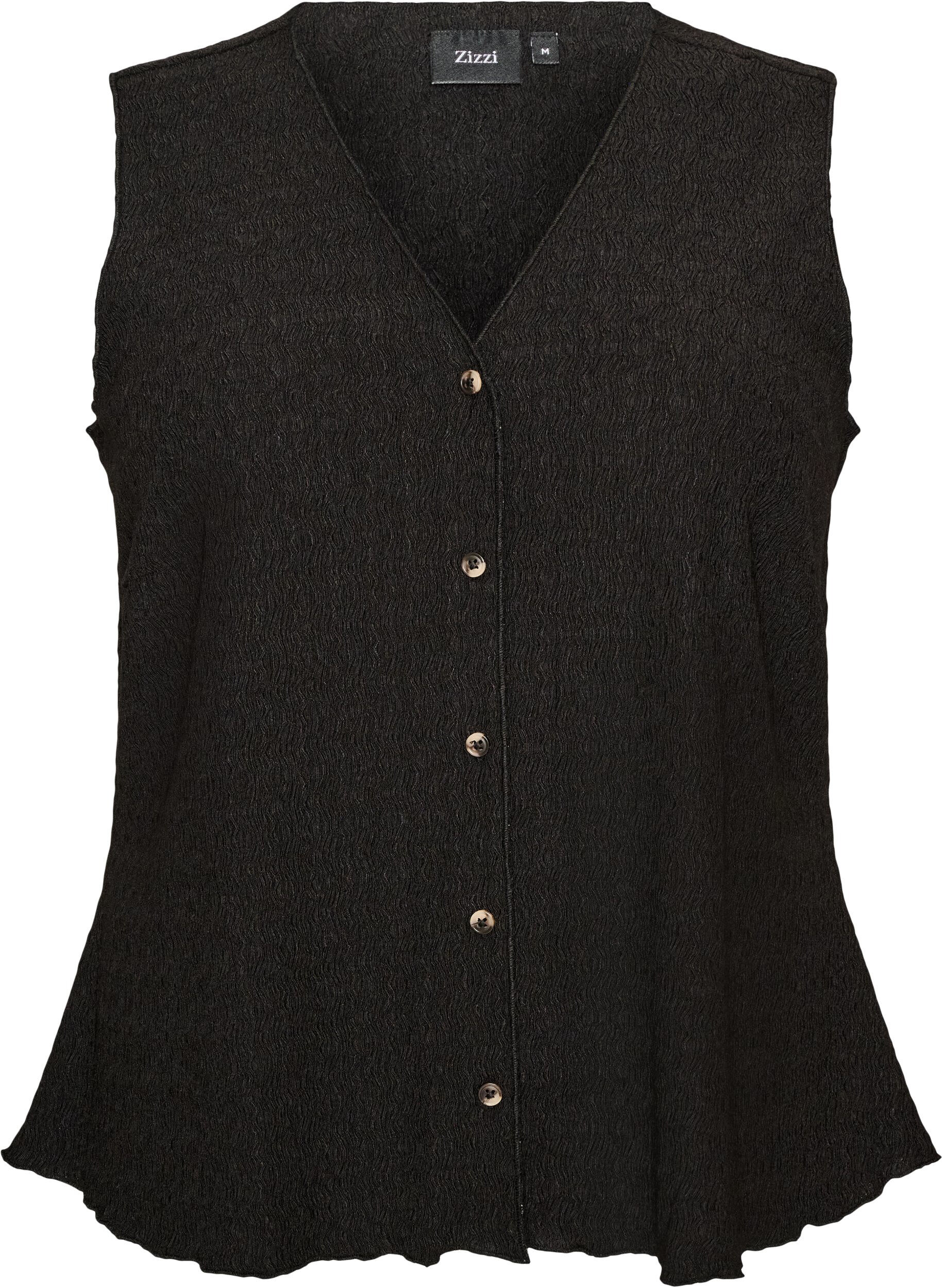 Zizzi&Auml;rml&ouml;s topp med v&aring;gig struktur och kn&auml;ppning, Svart, Packshot image number 0