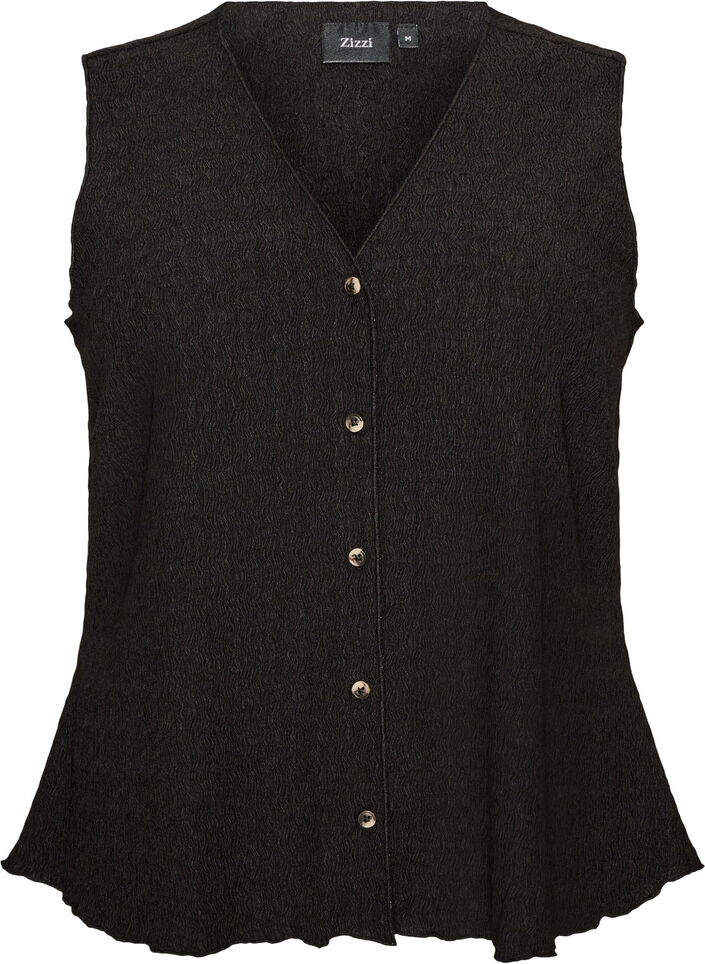 &Auml;rml&ouml;s topp med v&aring;gig struktur och kn&auml;ppning, Svart, Packshot image number 0