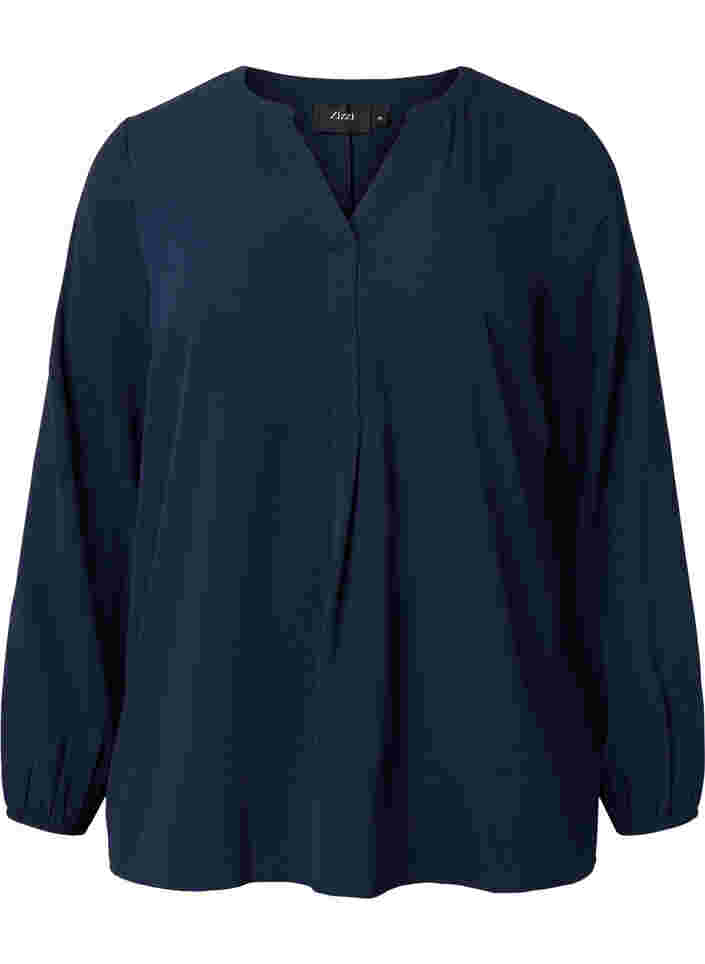 Enfärgad blus med v-hals, Navy Blazer, Packshot image number 0