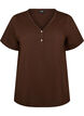 T-shirt med knappdetalj, Brun, Packshot image number 0