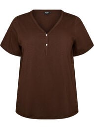 T-shirt med knappdetalj, Brun