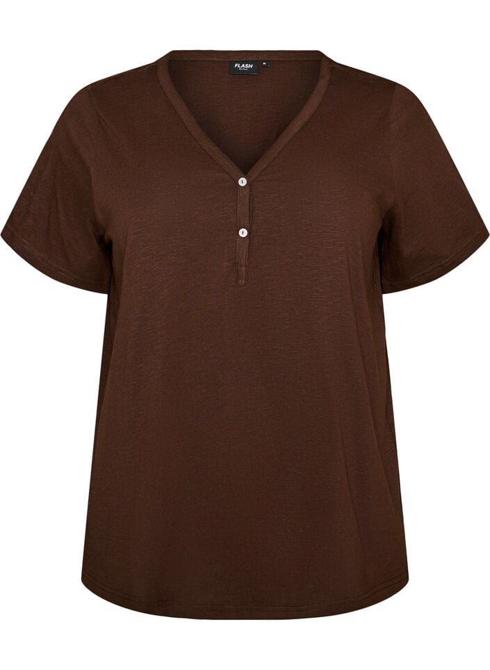T-shirt med knappdetalj, Brun, Packshot image number 0