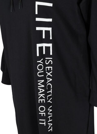 Lång sweatshirt med huva och tryck, Black, Packshot image number 3