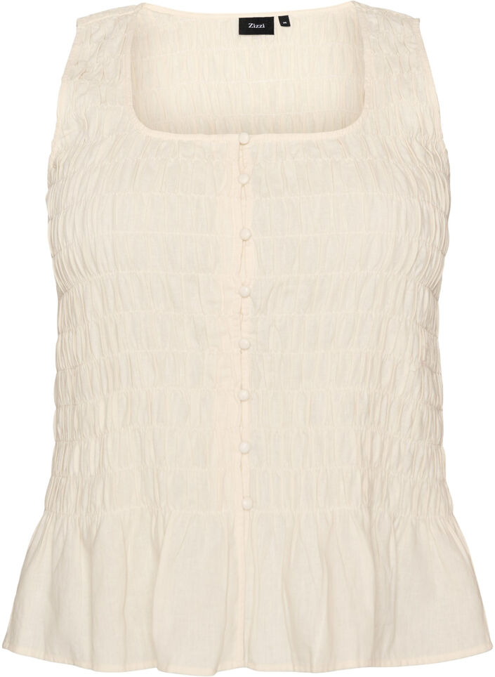 &Auml;rml&ouml;s topp i bomull och linne med smock, Vanilla, Packshot image number 0