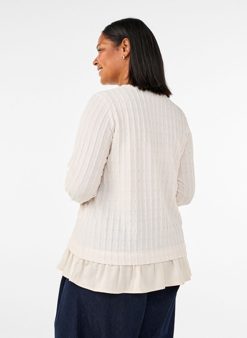 Strukturerad blus med volangkant, Vanilla, Model image number 2