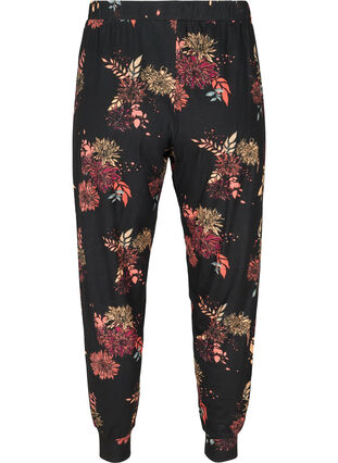 Blommiga pyjamasbyxor i viskos, Black AOP Flower, Packshot image number 1