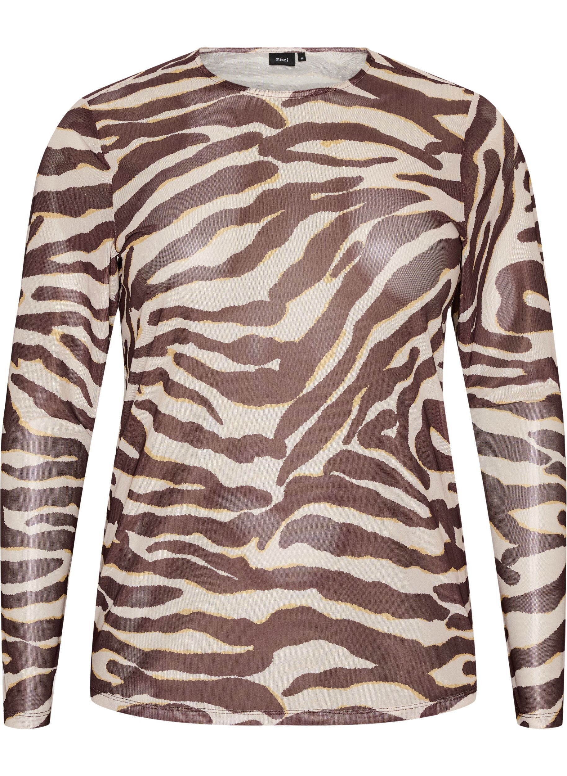ZizziBlus i mesh med tryck, Brun, Packshot image number 0