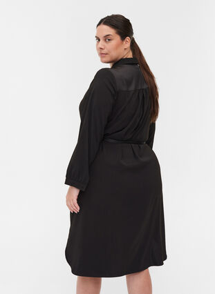 Skjortklänning med knytband och knappar, Black, Model image number 1