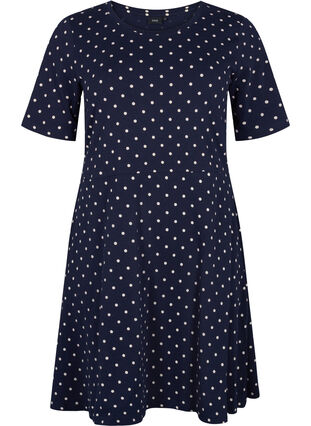 Enfärgad klänning i bomull med korta ärmar, Night Sky Dot, Packshot image number 0