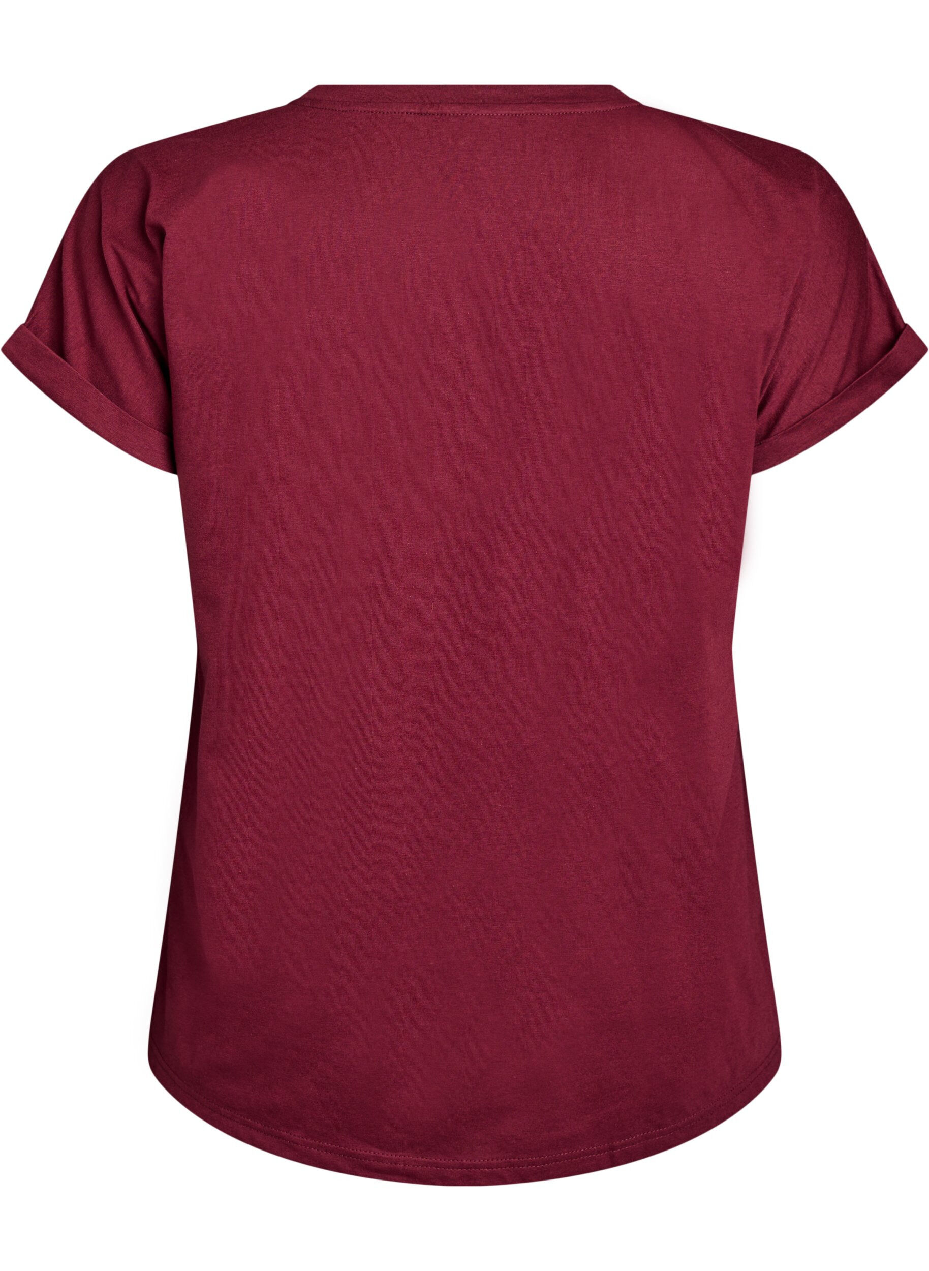 ZizziKort&auml;rmad t-shirt i bomullsblandning, M&ouml;rk Bordeaux, Packshot image number 1