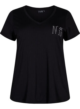 Tränings t-shirt i bomull med tryck, Black w. No. 10, Packshot image number 0