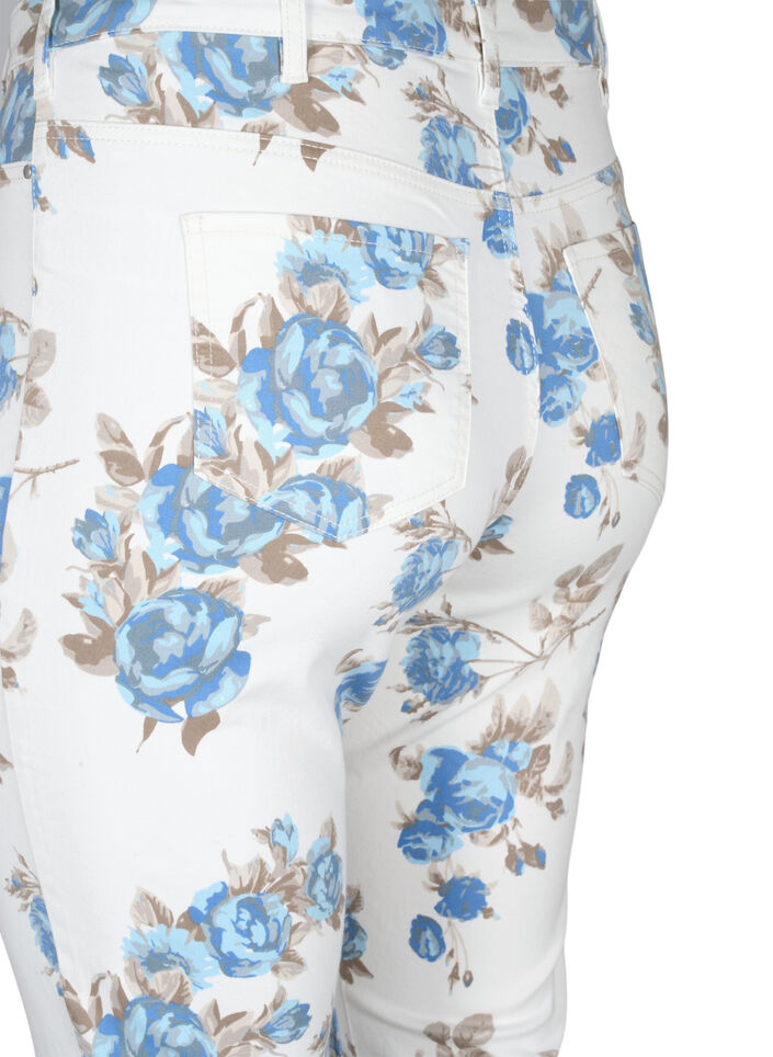 Amy caprijeans med hög midja och blommönster, White B.AOP, Packshot image number 3