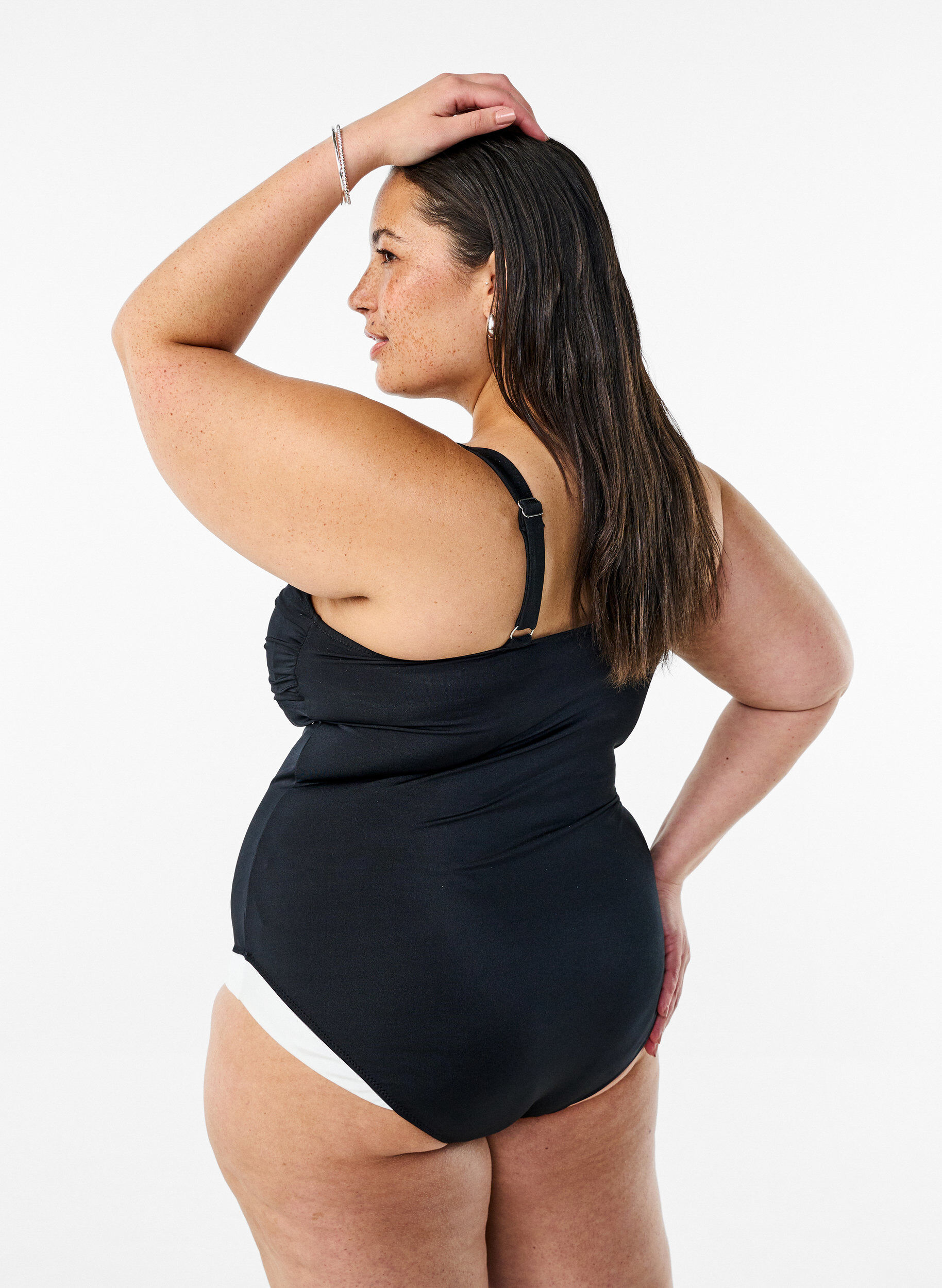 Zizzi Baddr&auml;kt med vaddering och kontrasterande detaljer, Svart, Model image number 1