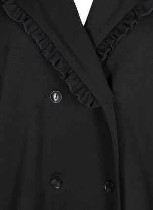 Lång jacka med bred krage och volangdetaljer, Black, Packshot image number 2