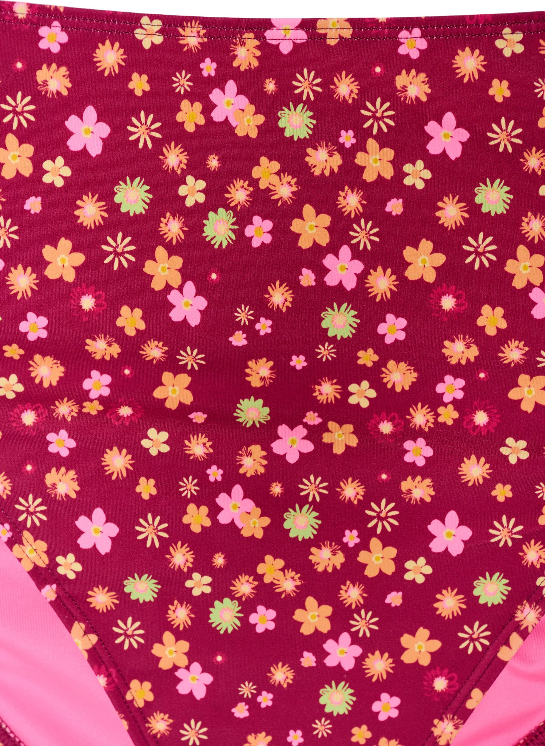 Zizzi Tai-bikinitrosa med knytning och blommigt m&ouml;nster, R&ouml;d, Packshot image number 2