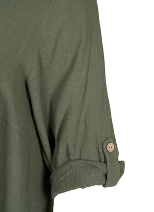 3/4-ärmad tunika i bomullsblandning med linne, Thyme, Packshot image number 4