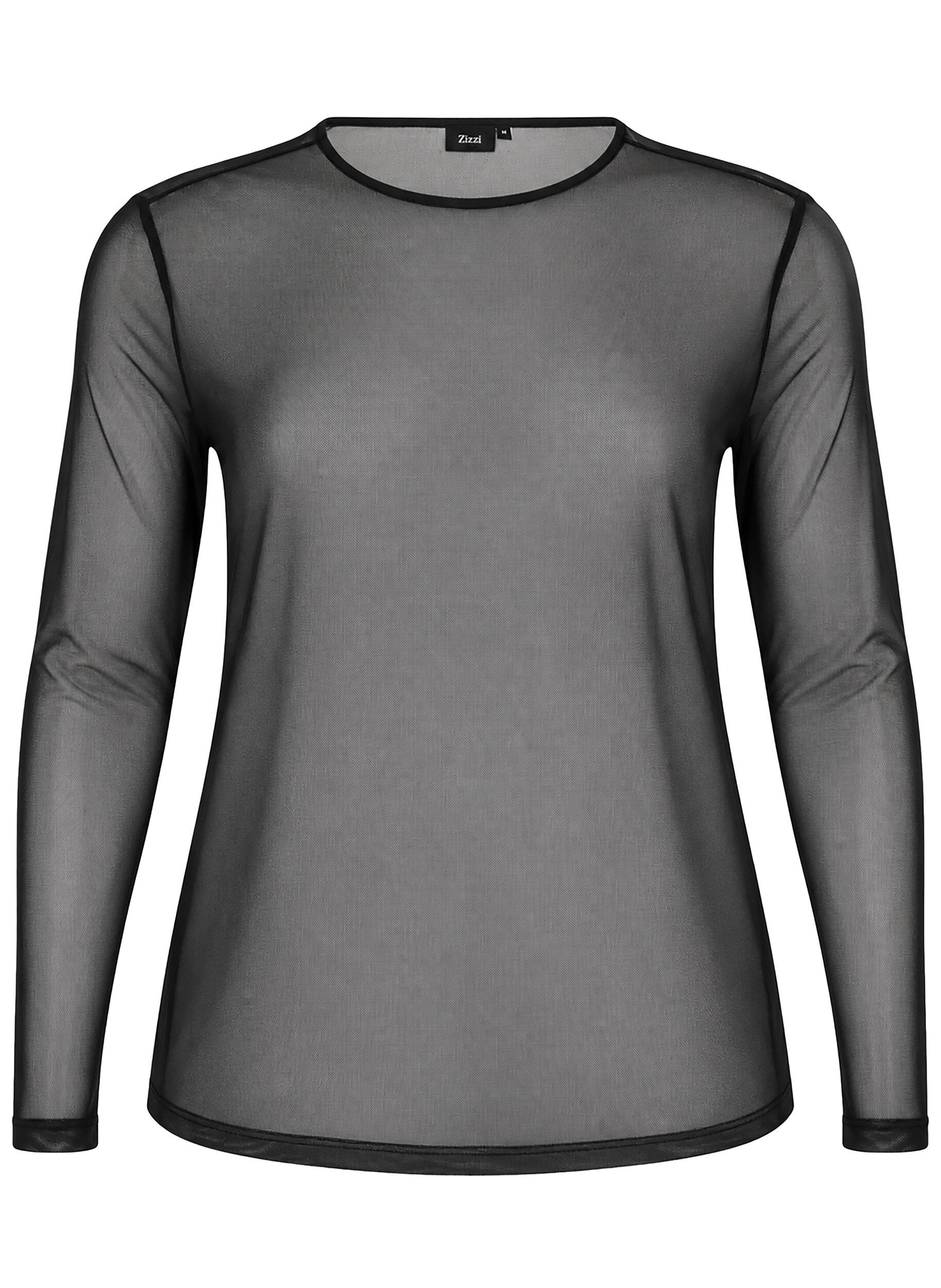 ZizziMeshblus med l&aring;nga &auml;rmar, Svart, Packshot image number 0