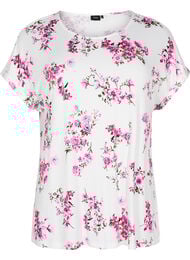T-shirt med blommigt tryck, Rosa