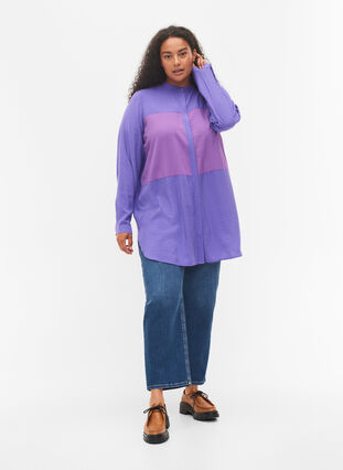 Lång skjorta med color-block, Purple Block, Model image number 2