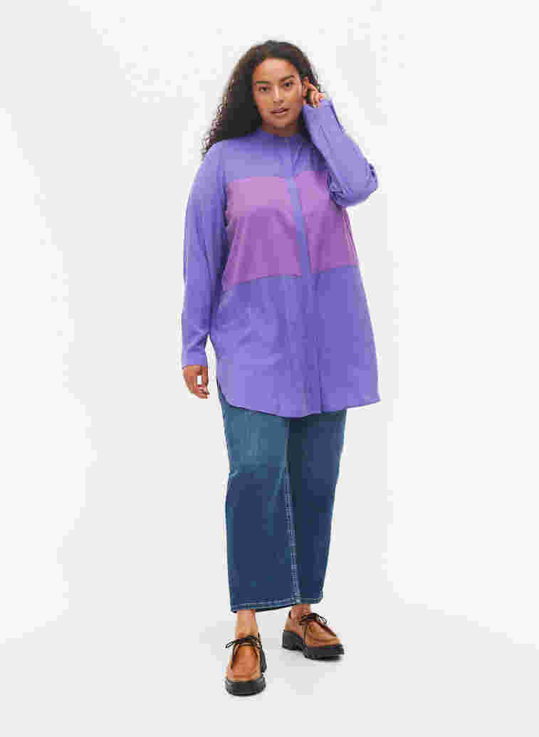 Lång skjorta med color-block, Purple Block, Model image number 2
