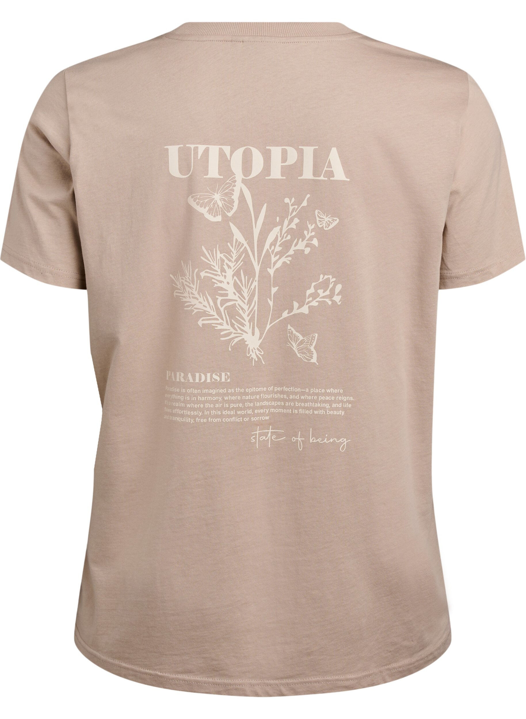 ZizziT-shirt i bomull med texttryck och rund halsringning, Brun, Packshot image number 1