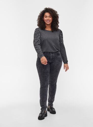 Amy jeans med hög midja, Grey Denim, Model image number 0