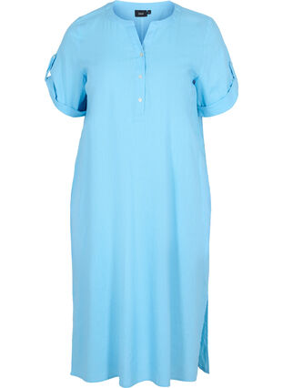 Lång skjortklänning med korta ärmar, Alaskan Blue, Packshot image number 0