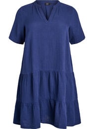 Kort a-linjeformad kl&auml;nning i bomullsmuslin, Bl&aring;