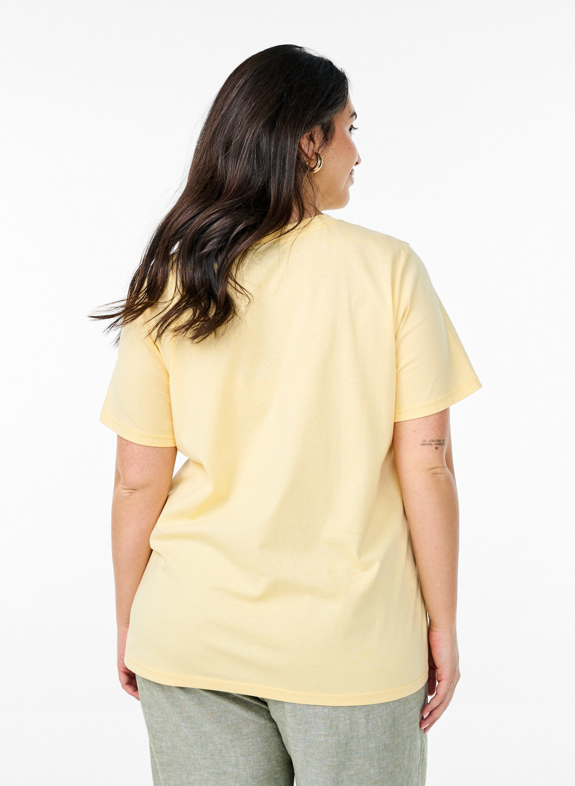 ZizziEnkel t-shirt i bomull med rund halsringning, Gul, Model image number 2