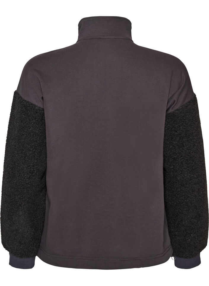 Sweatshirt med teddy&auml;rmar och h&ouml;g hals, Gr&aring;, Packshot image number 1