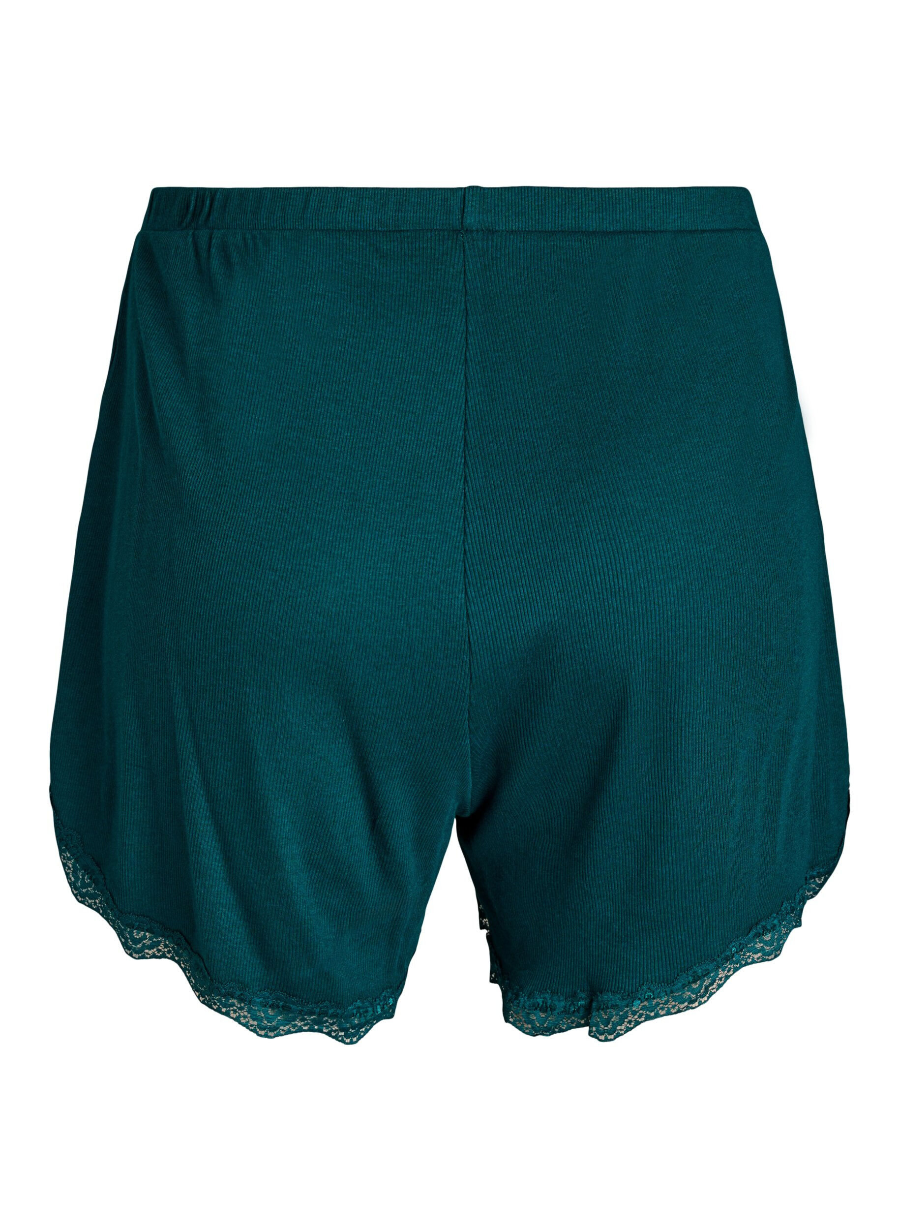 Zizzi L&ouml;sa nattshorts med ribbstickad textur och spetskant, Gr&ouml;n, Packshot image number 1