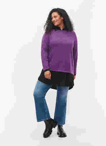 Stickad tröja med struktur och rund hals, Amaranth Purple, Model image number 2