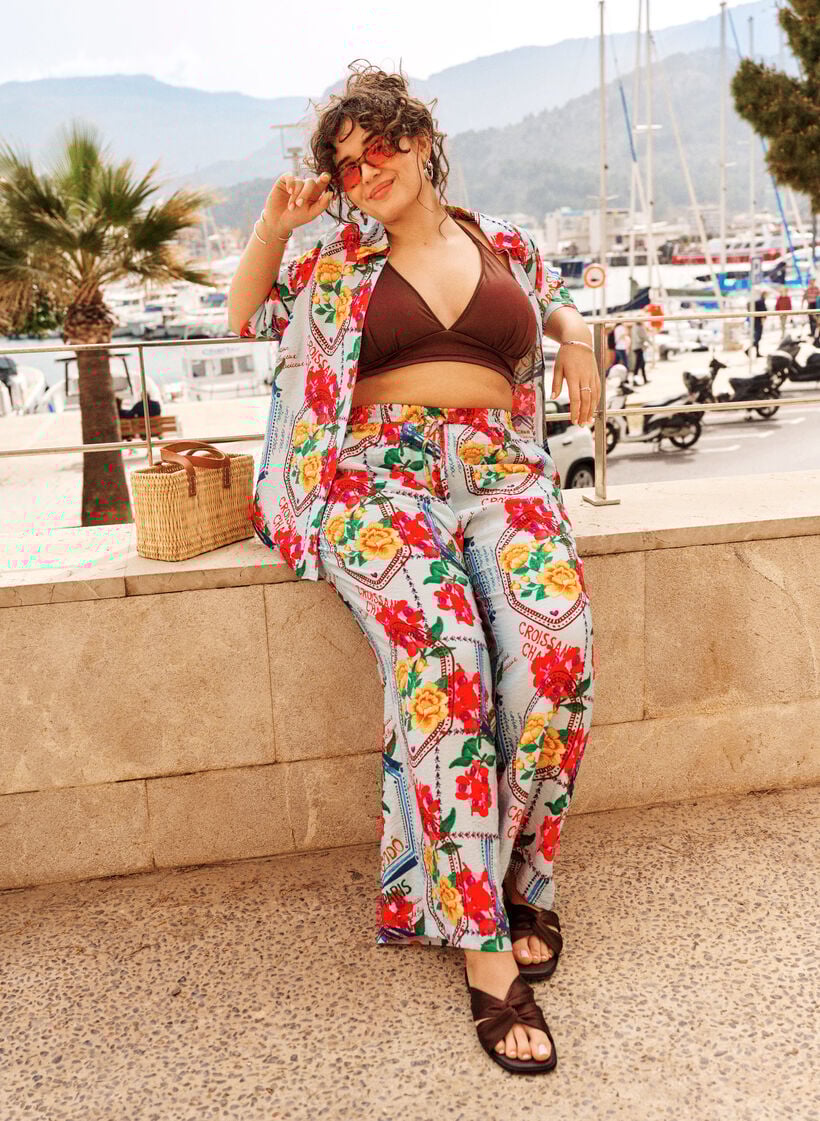 Byxor med raka ben i f&auml;rgglatt m&ouml;nster, Bl&aring;, Image image number 0