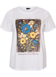 T-shirt i bomull med tryck framtill, Vit